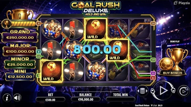 Goal Rush Deluxe - βασικό παιχνίδι, εμφάνιση νικηφόρας γραμμής